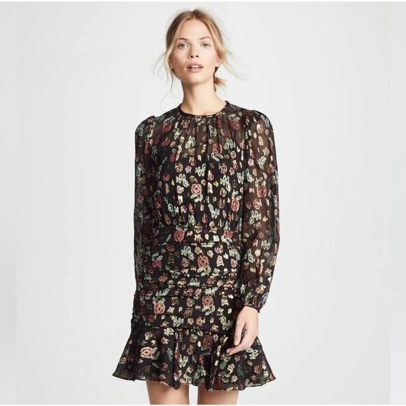 Veronica Beard Robin Silk Blend Jacquard Dress Women's 8 Gold Metallic Shimmer - Picture 1 of 12